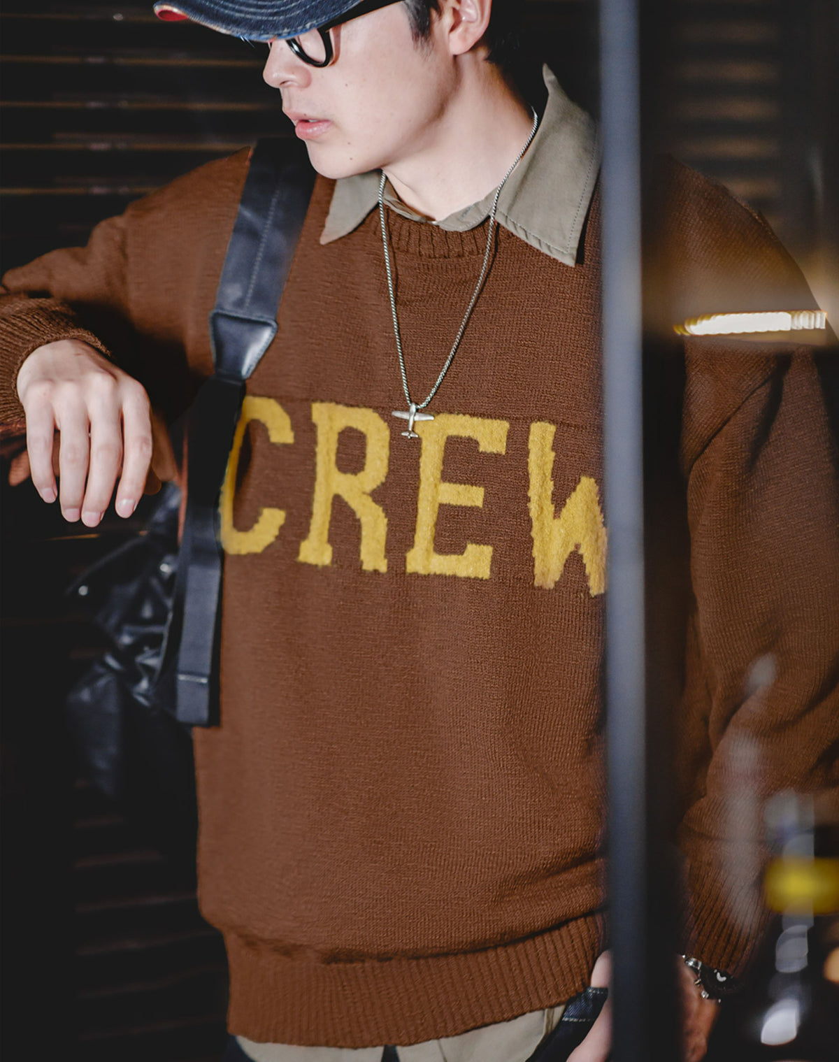 American Retro Workwear CREW Letter Woolen Men's Sweater - Harmony Gallery