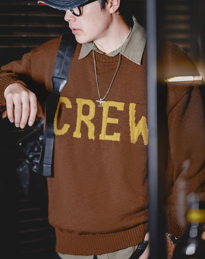 American Retro Workwear CREW Letter Woolen Men's Sweater - Harmony Gallery