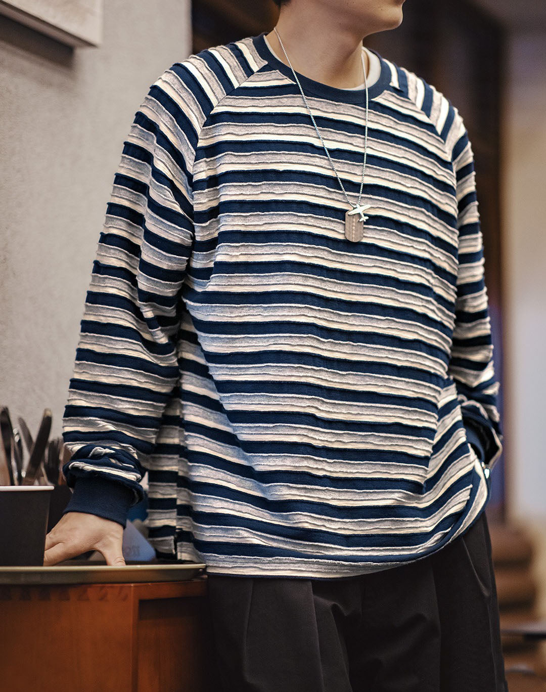 American Casual Wave Three-Dimensional Knitted Men's Sweater - Harmony Gallery