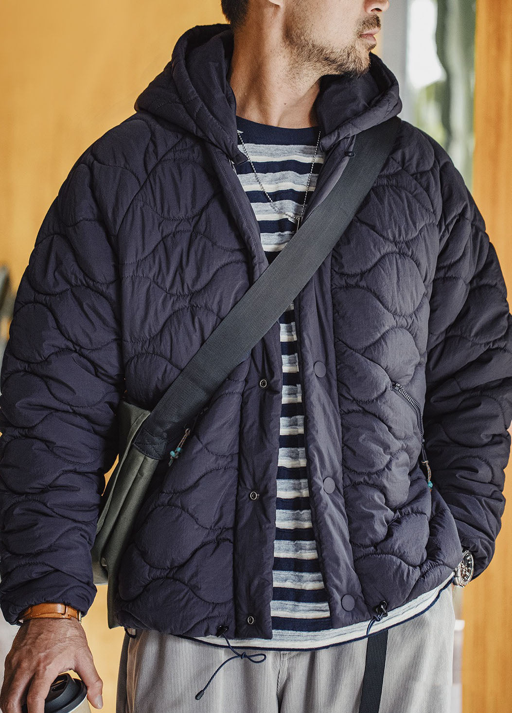 American Retro Cotton Hooded Detachable V-neck Warm Men's Jacket - Harmony Gallery