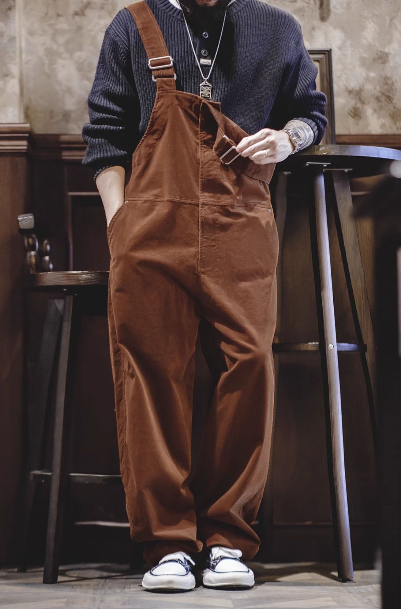 American Retro Corduroy Loose Strap Jumpsuit Men's Overalls - Harmony Gallery