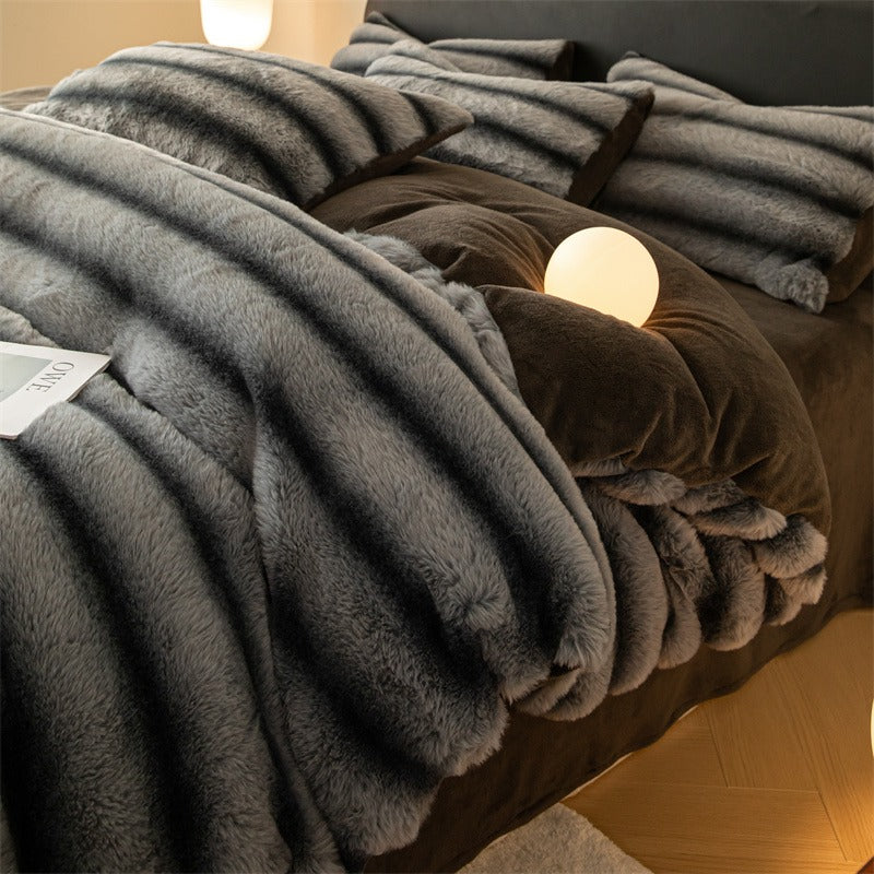 Rabbit Winter Coral Velvet Double-sided Warm Four-Piece Bed Set - Harmony Gallery
