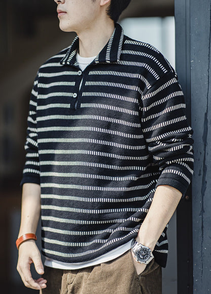 American Striped Knitted Polo Contrast Color Pullover Men's Sweater - Harmony Gallery