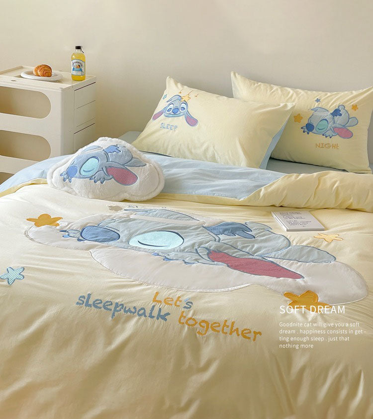Good Night Cute Cartoon Yellow Disney Stitch Four-Piece Bed Set - Harmony Gallery