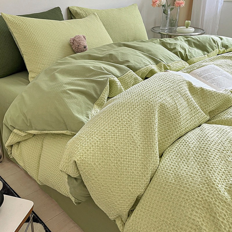 Light Luxury Waffle Pure Cotton Washed Soft Four-Piece Bed Set - Harmony Gallery
