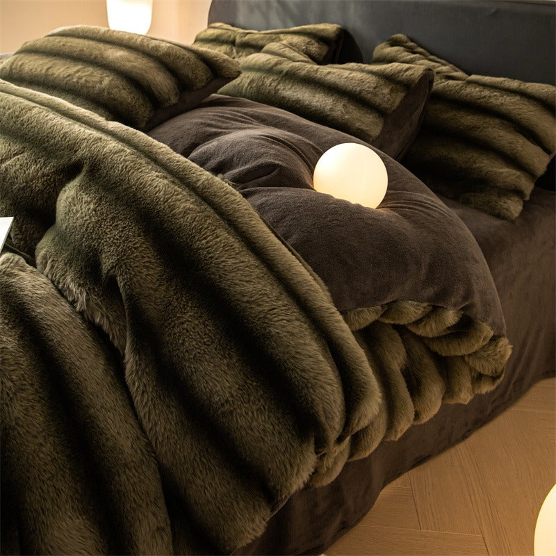 Rabbit Winter Coral Velvet Double-sided Warm Four-Piece Bed Set - Harmony Gallery