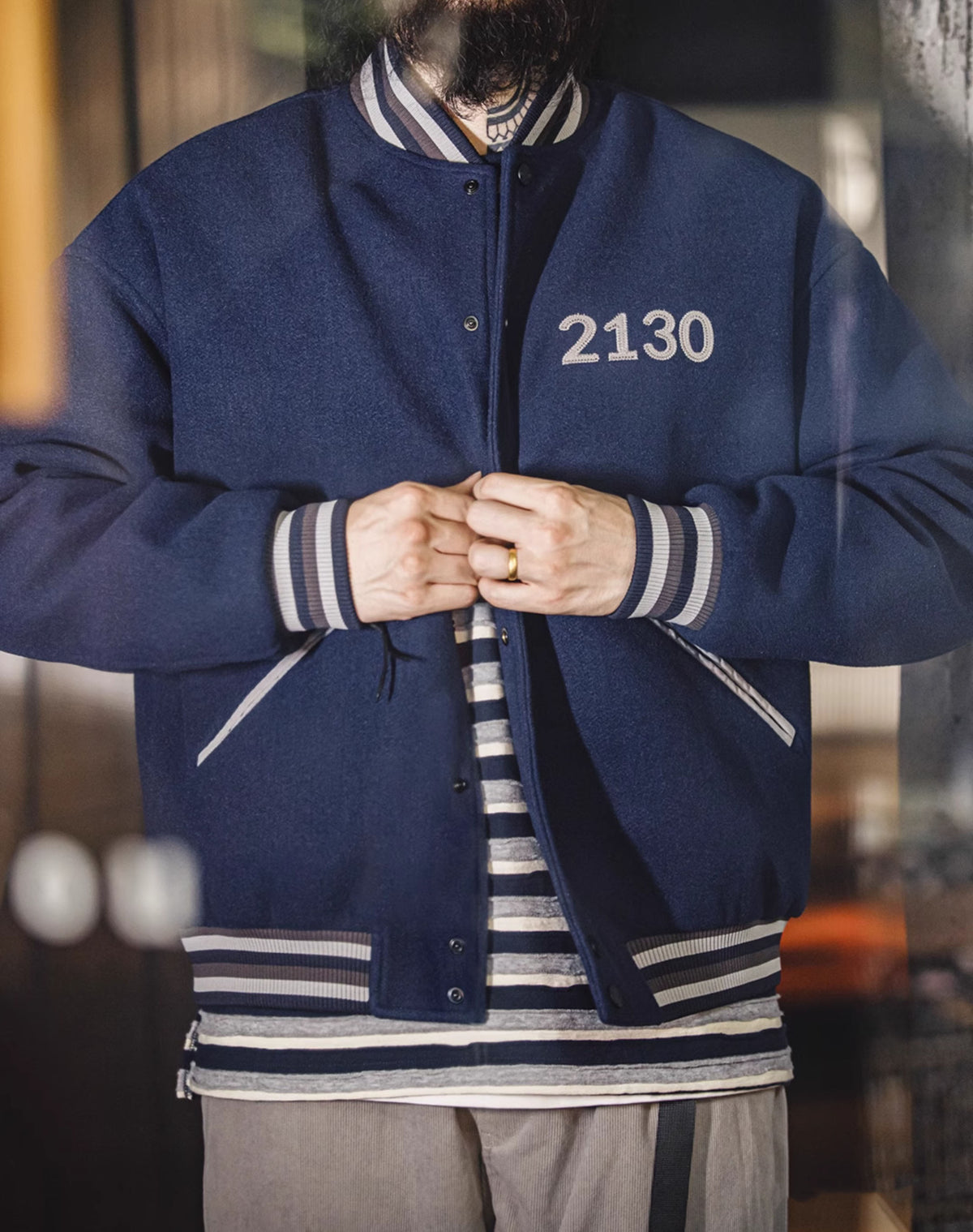 American Retro Woolen Baseball Letter Embroidered Men's Jacket - Harmony Gallery