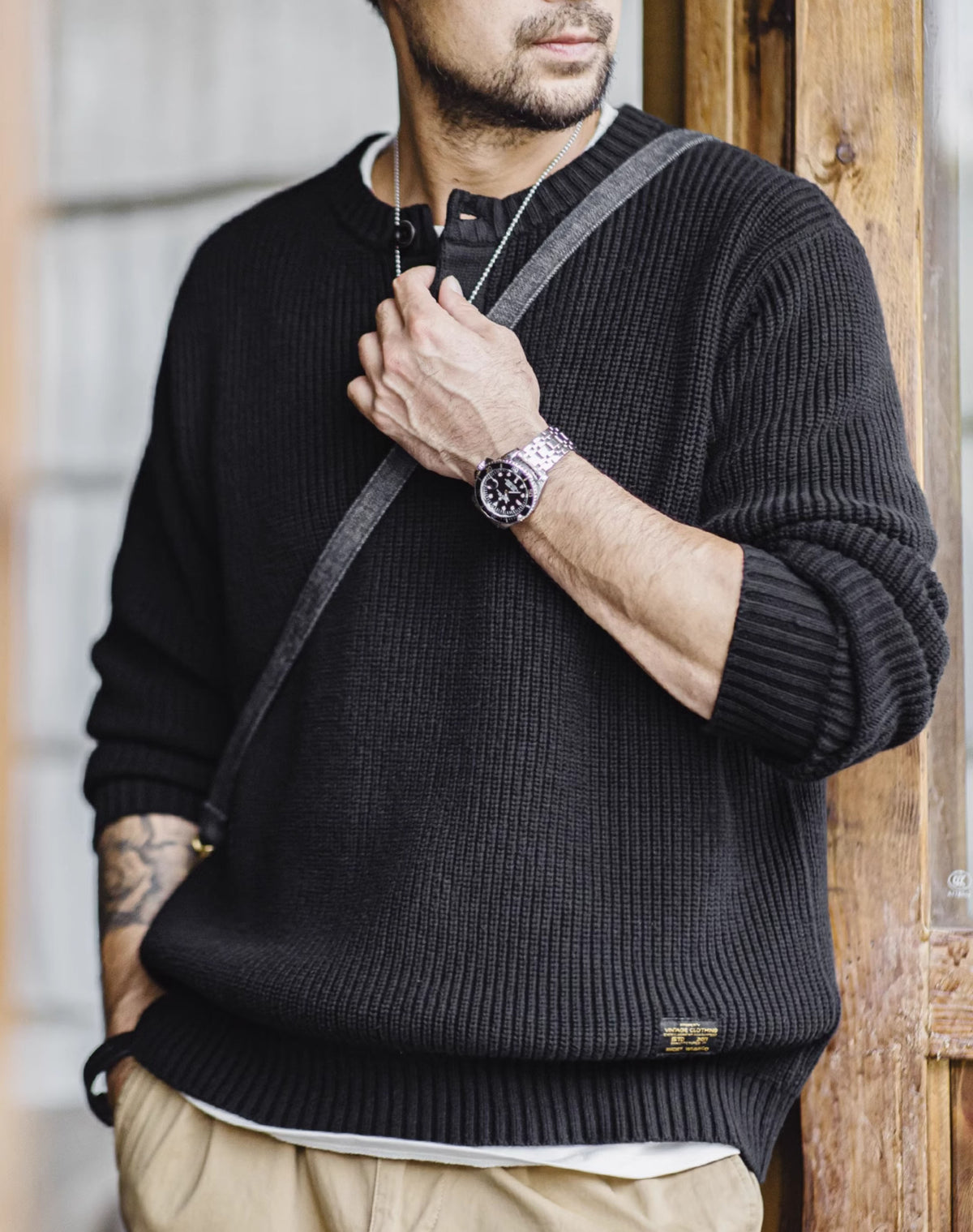American Retro Knitted Henry vertical Striped Pullover Men's Sweater - Harmony Gallery