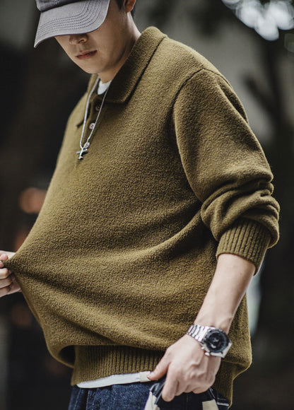 American Retro Arctic Velvet Polo Half-Cardigan Men's Sweater - Harmony Gallery