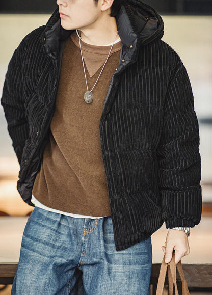 American Retro Corduroy Down Hooded Detachable Warm Men's Jacket - Harmony Gallery