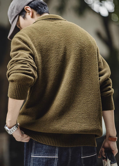 American Retro Arctic Velvet Polo Half-Cardigan Men's Sweater - Harmony Gallery