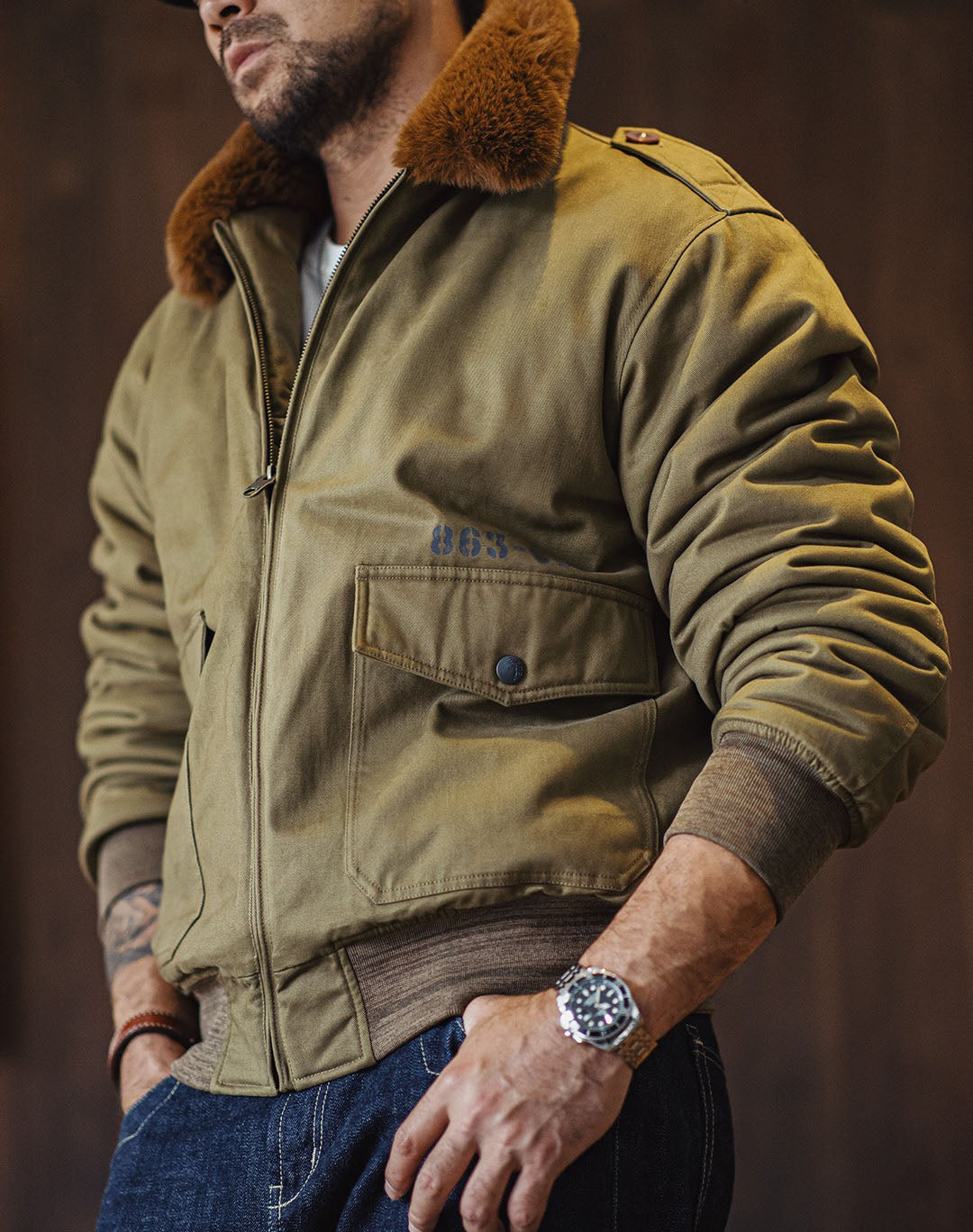 American Retro B10 Bomber Cotton Fur Collar Flight Men's Jacket - Harmony Gallery