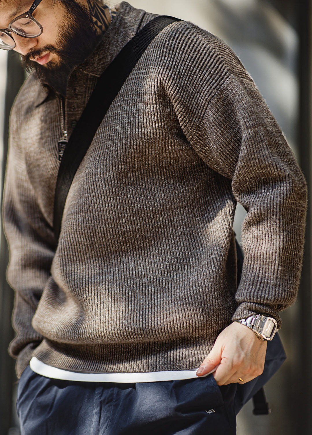 American Retro Knitted Polo Loose Wool Pullover Men's Sweater - Harmony Gallery