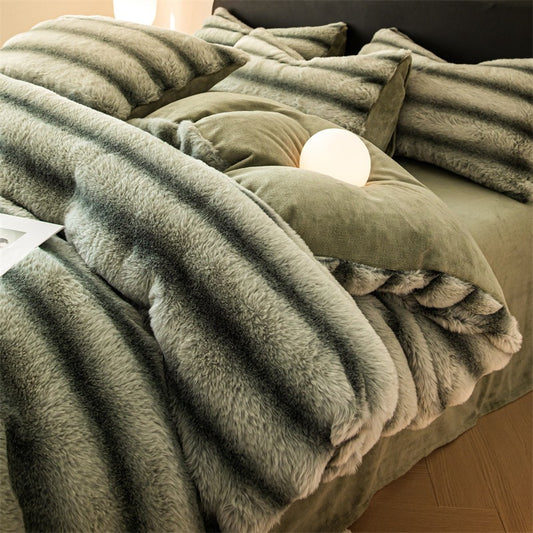 Rabbit Winter Coral Velvet Double-sided Warm Four-Piece Bed Set - Harmony Gallery