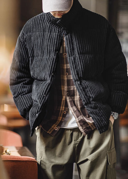 American Retro Corduroy Down Hooded Detachable Warm Men's Jacket - Harmony Gallery