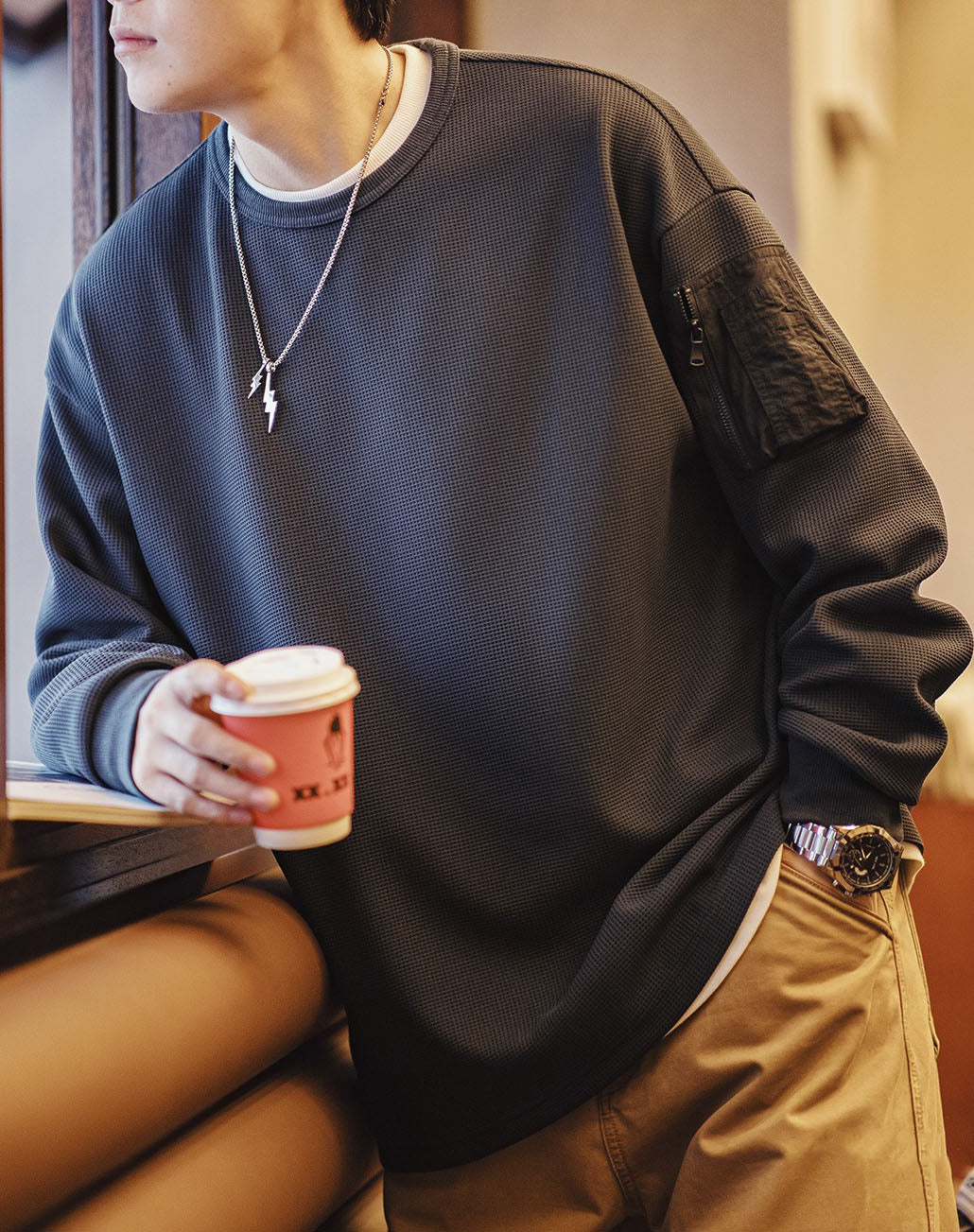 American Mountain MA1 Waffle Functional Versatile Men's Sweater - Harmony Gallery
