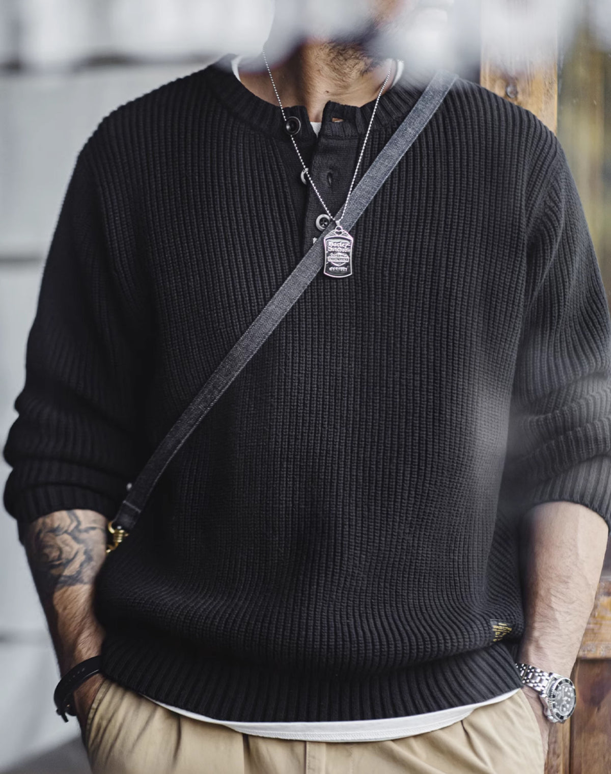 American Retro Knitted Henry vertical Striped Pullover Men's Sweater - Harmony Gallery