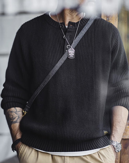 American Retro Knitted Henry vertical Striped Pullover Men's Sweater - Harmony Gallery