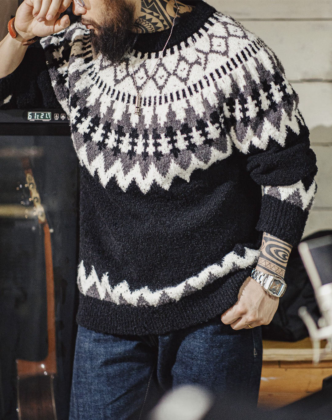 American Retro Heavyweight Icelandic Fair Isle Men's Sweater - Harmony Gallery