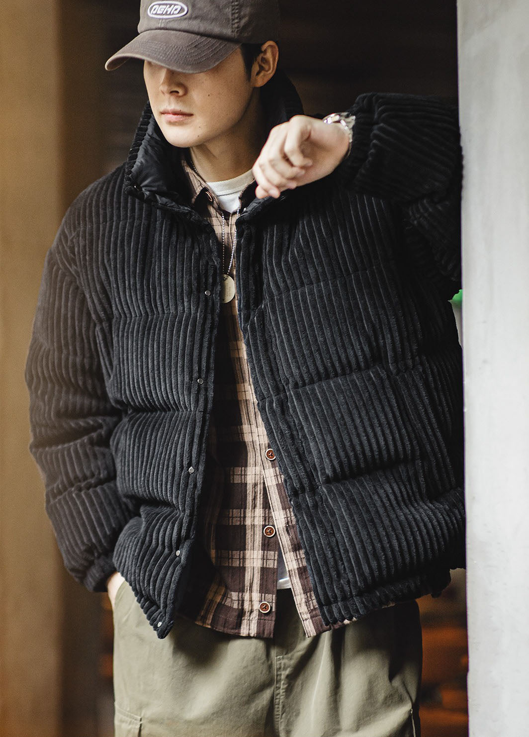American Retro Corduroy Down Hooded Detachable Warm Men's Jacket - Harmony Gallery