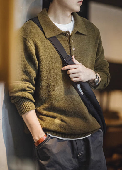 American Retro Arctic Velvet Polo Half-Cardigan Men's Sweater - Harmony Gallery