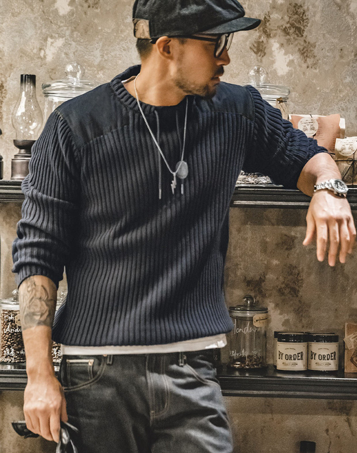 American Retro Vertical Striped Tough Guy Tactical Men's Sweater - Harmony Gallery