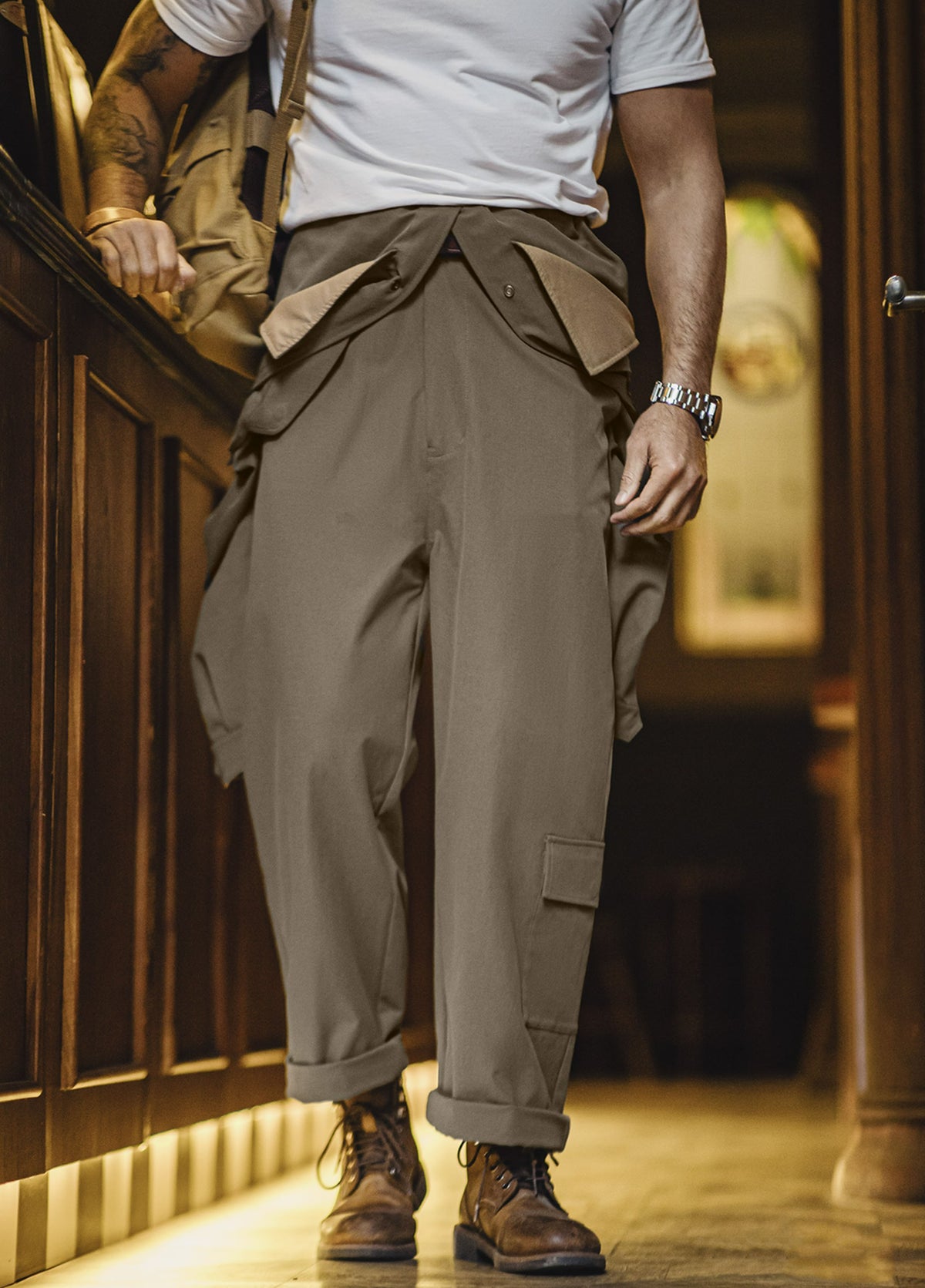 American Workwear Retro Four-Way Elastic Multi-Pocket Men's Jumpsuit - Harmony Gallery