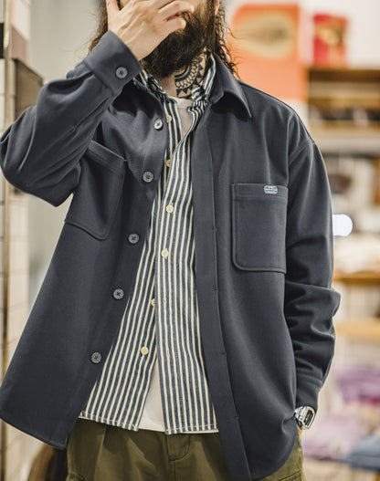 American Heavy Wool Pocket Loose Outerwear Thick Men's Shirt - Harmony Gallery