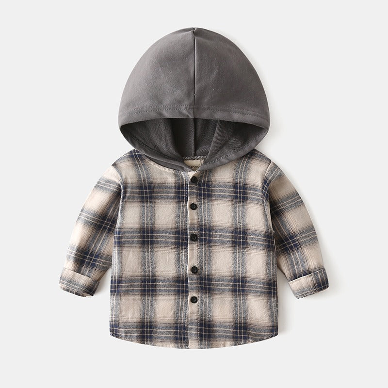 Plaid Hooded Cotton Casual Trendy Baby Boy's Shirt - Harmony Gallery