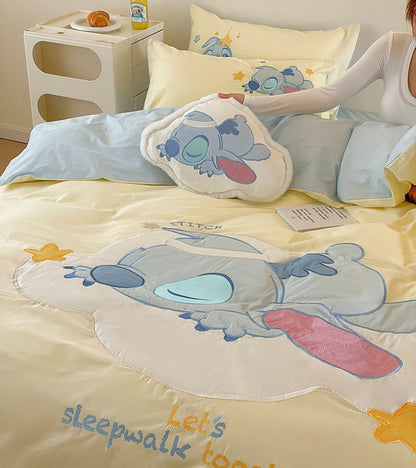 Good Night Cute Cartoon Yellow Disney Stitch Four-Piece Bed Set - Harmony Gallery