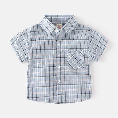 Short-Sleeved Summer Plaid Casual Square Collar Baby Boys Shirt - Harmony Gallery