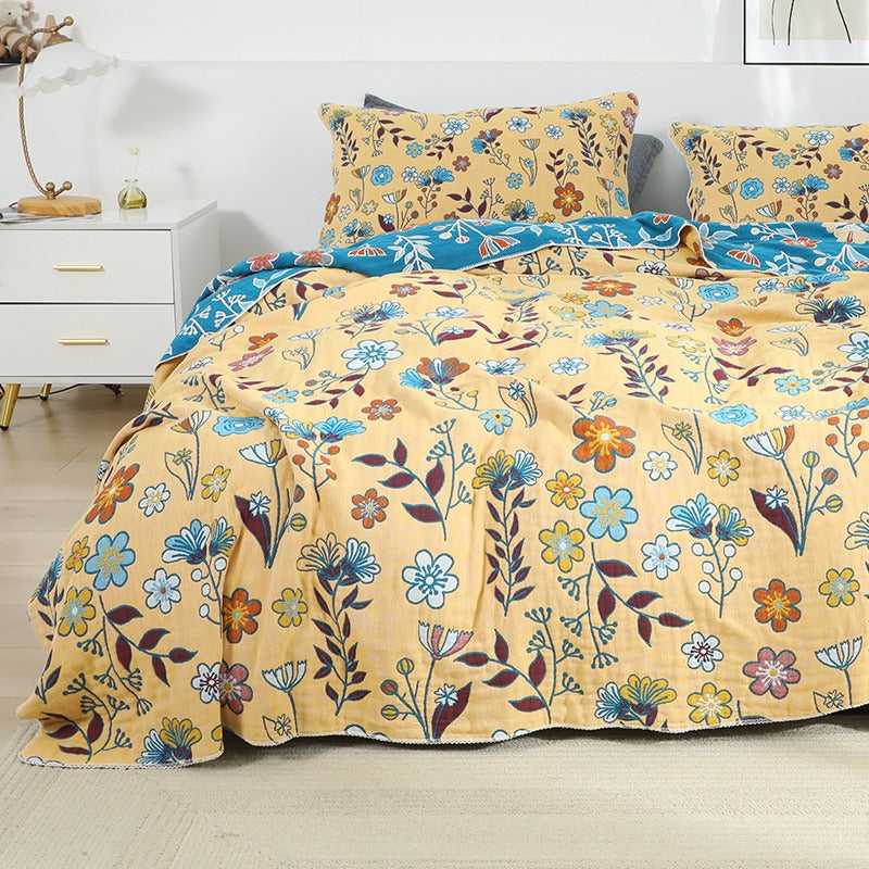 Five-Layer Pure Cotton Summer Thin Floral Coverlet - Harmony Gallery