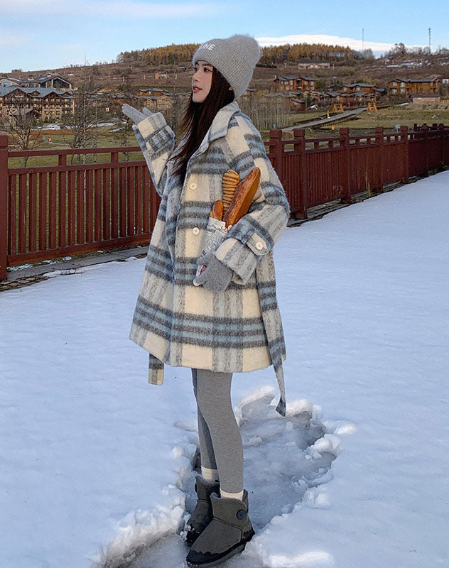 Plaid Retro Woolen High-End Velvet Thickened Winter Women's Coat - Harmony Gallery