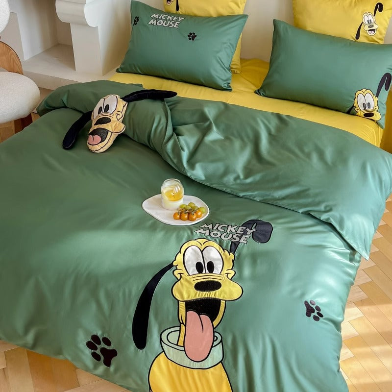 Disney Pluto Dog Cartoon Satin Pure Cotton Four-Piece Bed Set - Harmony Gallery