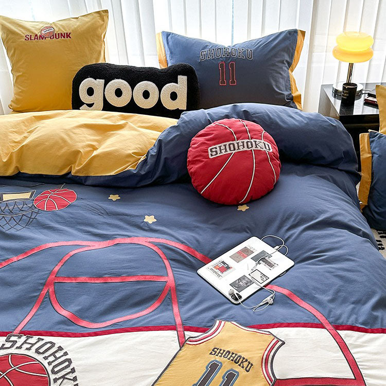 Boys Basketball Cartoon Cotton Washed Teenagers four-piece Bed Set - Harmony Gallery