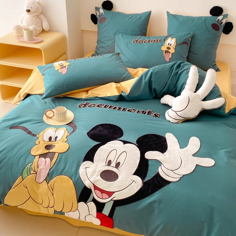 Disney Mickey And Minnie Cartoon Washed Cotton Four-piece Bed Set - Harmony Gallery