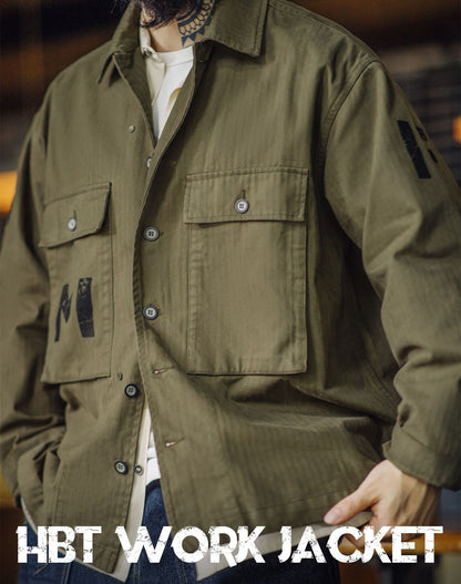 American Retro HBT Herringbone Military Letter Graffiti Men's Jacket - Harmony Gallery