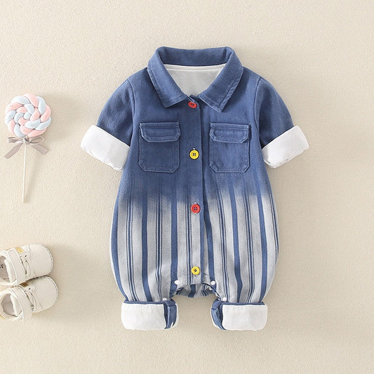 Long-Sleeved Denim Spring and Autumn Full Moon Baby Boy's Romper - Harmony Gallery