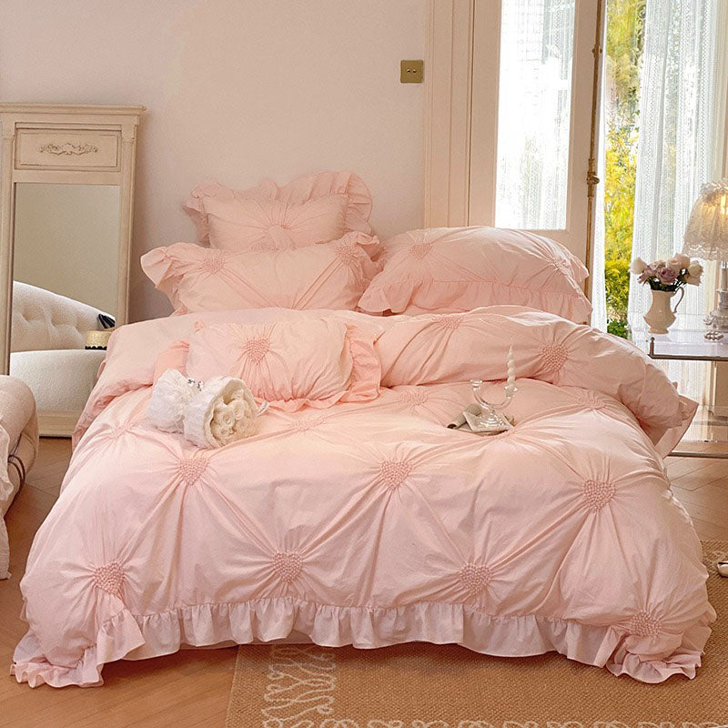 Princess Heart Pure Cotton Washed Soft Lace Four-Piece Bed Set - Harmony Gallery