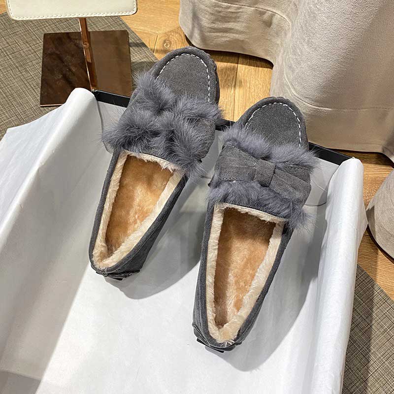 Bow-Knot Fashion Furry Warm Winter Women's Loafer - Harmony Gallery