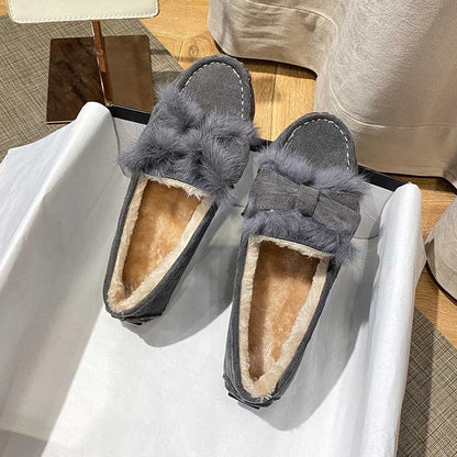 Bow-Knot Fashion Furry Warm Winter Women's Loafer - Harmony Gallery
