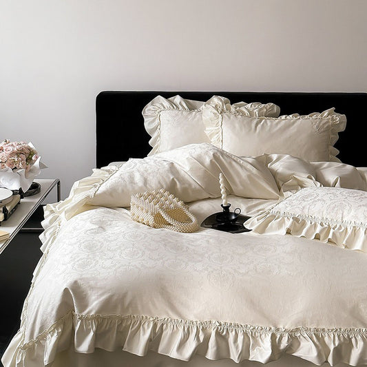 French Princess High-End Pure Cotton Ruffle Four-Piece Bed Set - Harmony Gallery