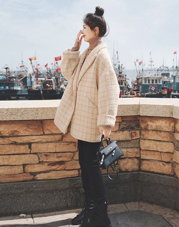 Gentle Woolen Suit Winter Cocoon-Shaped Women's Coat - Harmony Gallery