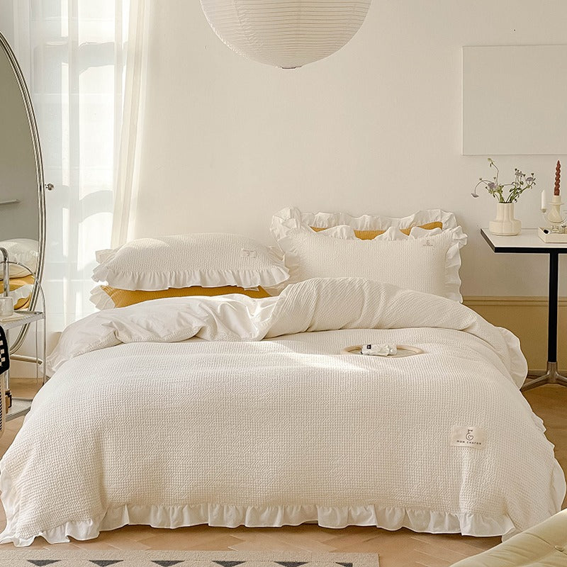 Princess Waffle Four-Piece Pure Cotton Soft Ruffle Bed Set - Harmony Gallery
