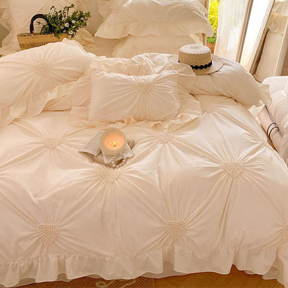 Princess Heart Pure Cotton Washed Soft Lace Four-Piece Bed Set - Harmony Gallery