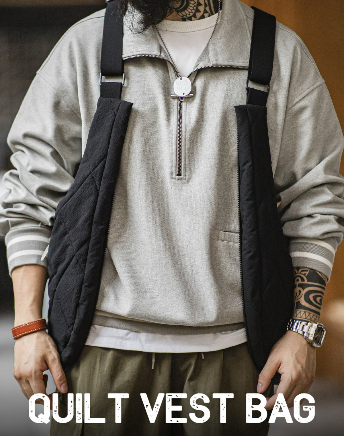 Workwear Mountain Quilted Large Capacity Cotton Men's Waistcoat Bag - Harmony Gallery