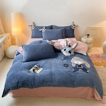 Rabbit Police Disney Four-piece Cartoon Winter Velvet Bed Set - Harmony Gallery