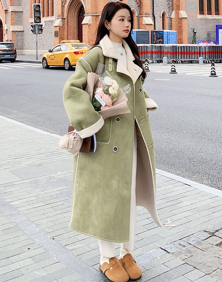 Reversible Lamb Wool Winter Gentle Suede Fur One-Piece Women's Coat - Harmony Gallery