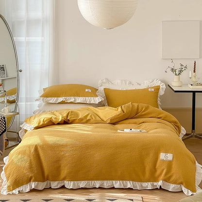 Princess Waffle Four-Piece Pure Cotton Soft Ruffle Bed Set - Harmony Gallery