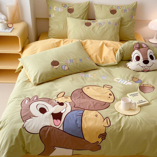 Disney Chipmunk Cartoon Washed Cotton Four-piece Bed Set - Harmony Gallery